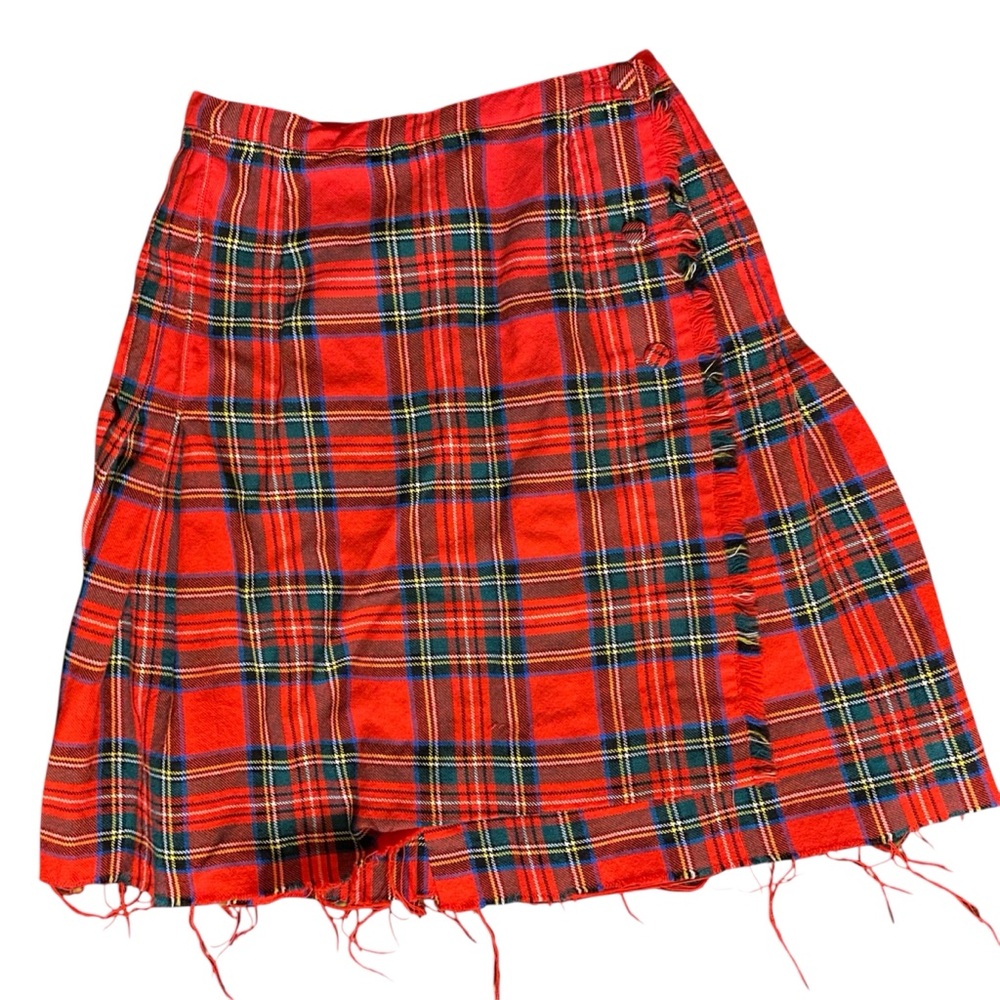 Vintage Grunge Cropped Red Plaid Mini Wool Skirt
